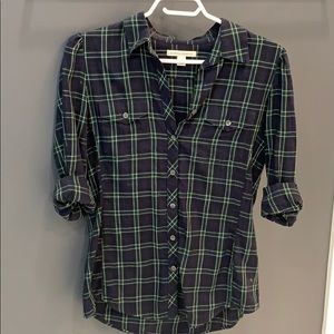 Purple and green plaid top